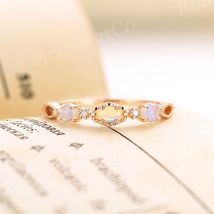 Vintage opal engagement ring,  marquise cut rose gold wedding ring,  unique art deco diamond ring , antique promise anniversary ring