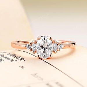 Oval Cut Moissanite Engagement Ring,Rose Gold Ring,Marquise Cut Diamond Ring,Art Deco Five Stone Ring,Unique Anniversary Promise Bridal Ring
