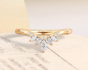 Delicate Lab Grown Diamond Curved Wedding Band - 14K Yellow Gold Stackable Anniversary Promise Ring