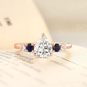 Vintage Mondstein Verlobungsring Moissanite Verlobungsring Labrador Saphir fünf Steine Ring Roségold Antik Mondstein Ring Unikat Jubiläum Versprechen Ring