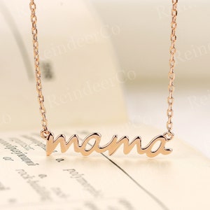 Colar com pingente de letras manuscritas, colar de ouro rosa 14K, colar de corrente feminina Mama, colar de aniversário exclusivo, presente para ela
