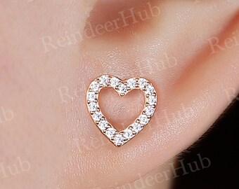 Heart Shape Earring Studs Rose Gold Delicate Round Moissanite Earrings Minimialist Daily Wearing Studs Earring Unique Valentine's Gift