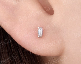 Diamond / Moissanite engagement earrings | Baguette cut earrings studs rose gold | Prong set earrings studs | Delicate anniversary earrings
