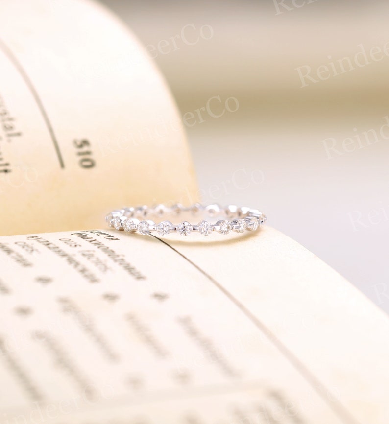 Full Eternity band Stacking band Straight Bridal band Anniversary band Diamond Moissanite wedding band white gold engagement band