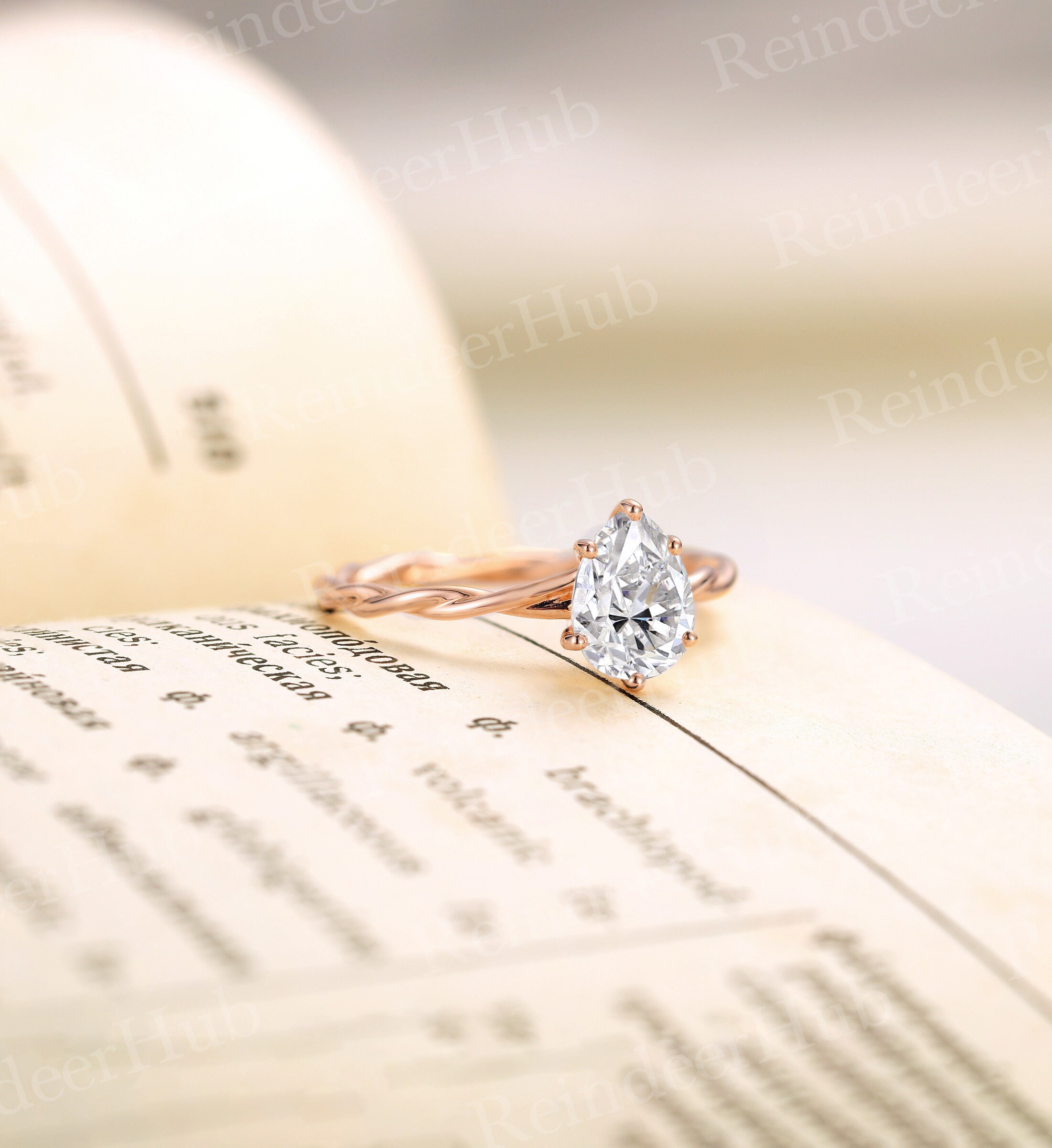 C&C Moissanite Engagement Ring | Pear Shaped Wedding Ring Rose 