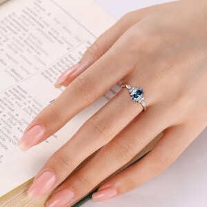 Oval Grey Blue Moissanite Engagement Ring,Rose Gold Ring,Marquise Cut Diamond / Moissanite Ring,Anniversary Promise Ring,Rings for Women image 2