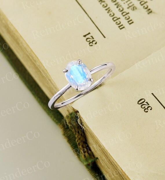 Unique Moonstone Engagement ring, Marquise cut rainbow moonstone vintage  ring | Benati