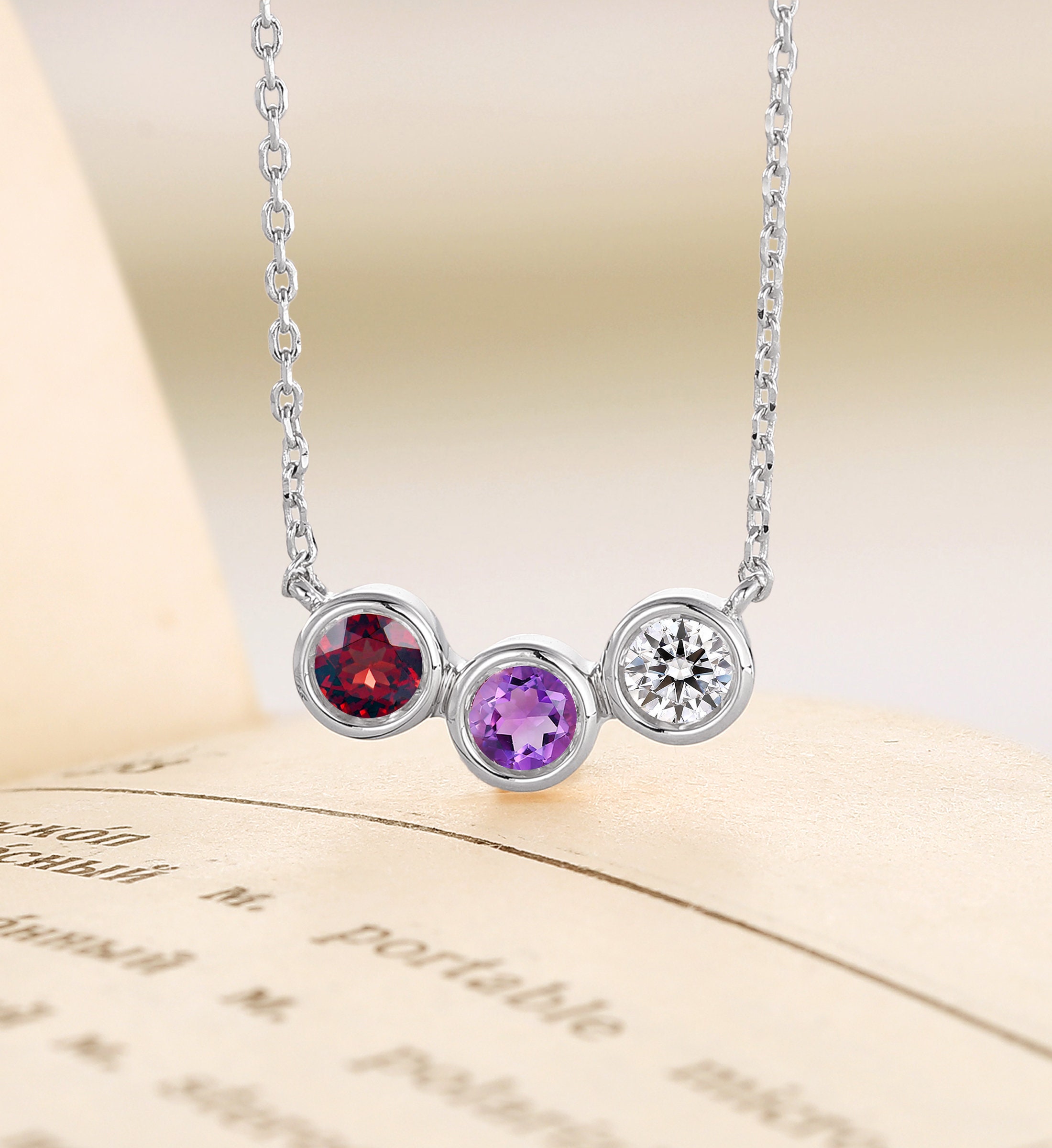 ブレスレット LESS IS MORE rose gemstone ball necklace Pear-Shaped Amethyst & Diamond Necklace 1/20 ct tw 10K Rose