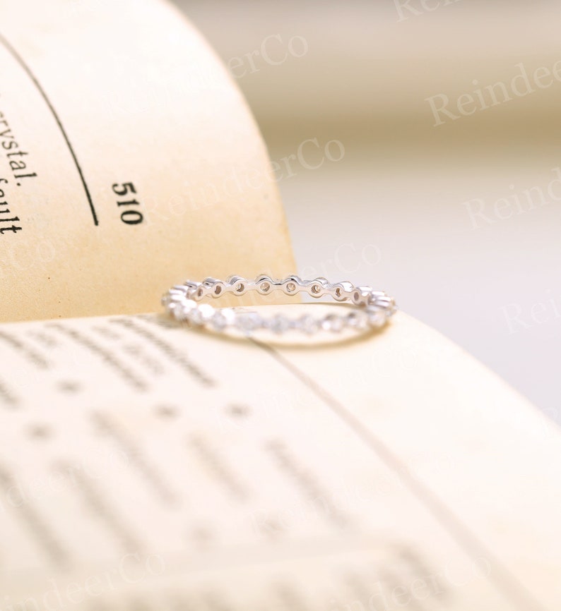 Full Eternity band Stacking band Straight Bridal band Anniversary band Diamond Moissanite wedding band white gold engagement band