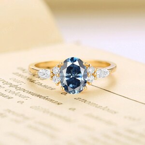 Oval Grey Blue Moissanite Engagement Ring,Rose Gold Ring,Marquise Cut Diamond / Moissanite Ring,Anniversary Promise Ring,Rings for Women image 7