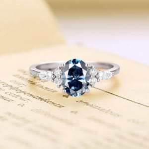 Oval Grey Blue Moissanite Engagement Ring,Rose Gold Ring,Marquise Cut Diamond / Moissanite Ring,Anniversary Promise Ring,Rings for Women image 4