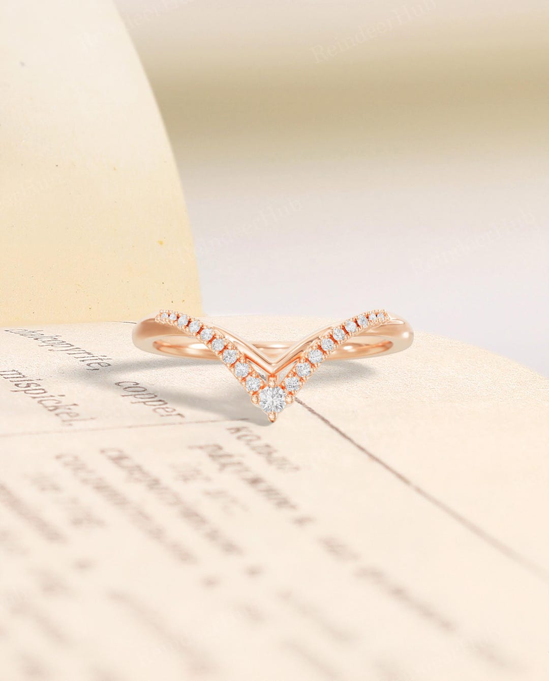 Moissanite Curved Wedding Band Ring,rose Gold V Shape Chevron Contour ...