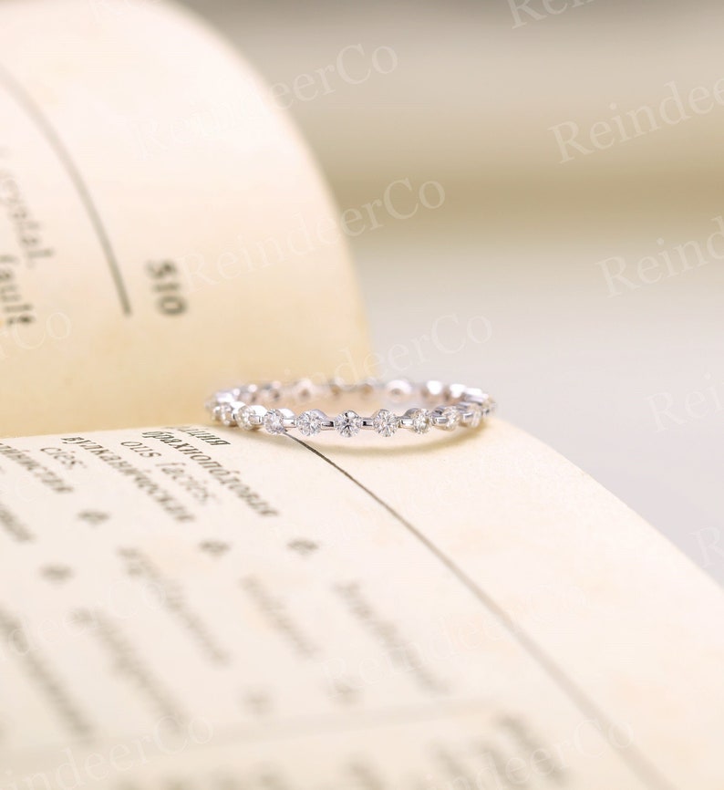 Full Eternity band Stacking band Straight Bridal band Anniversary band Diamond Moissanite wedding band white gold engagement band