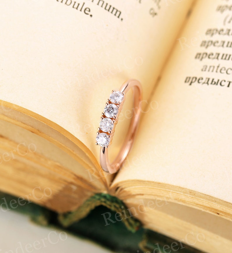 Unique promise ring Anniversary s for her 14k rose gold matching ring Diamond Moissanite wedding band Prong set
