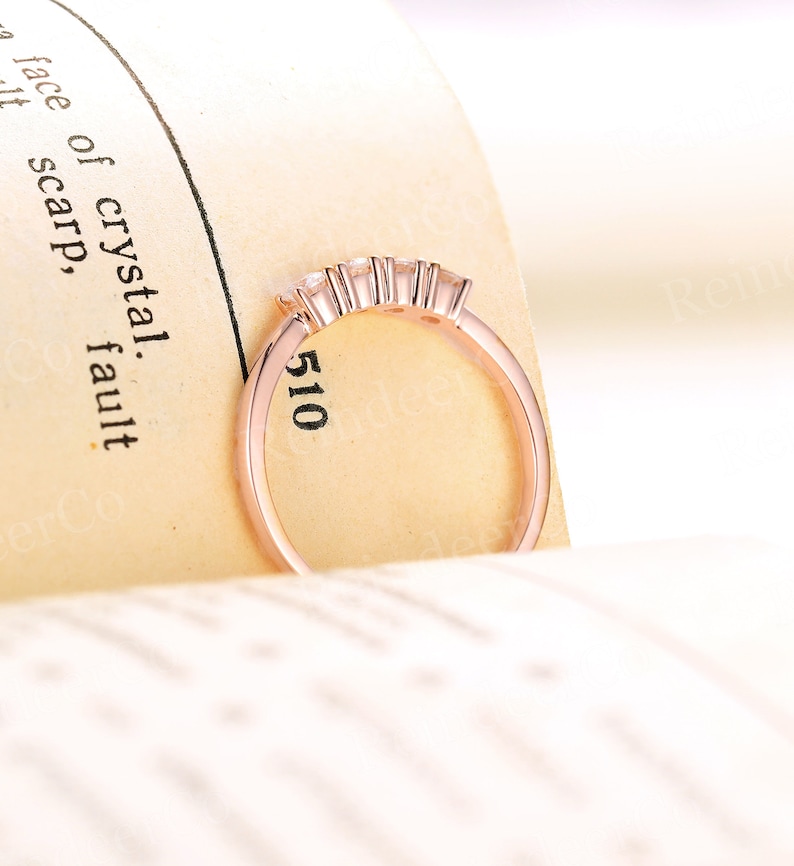 Unique promise ring Anniversary s for her 14k rose gold matching ring Diamond Moissanite wedding band Prong set
