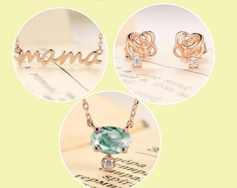 Mother's Day Gift Mama's Daily Wear Necklace Anniversary gift for her Unique Floral Earrings Studs Rose Gold Initial Necklace Pearl Pendant