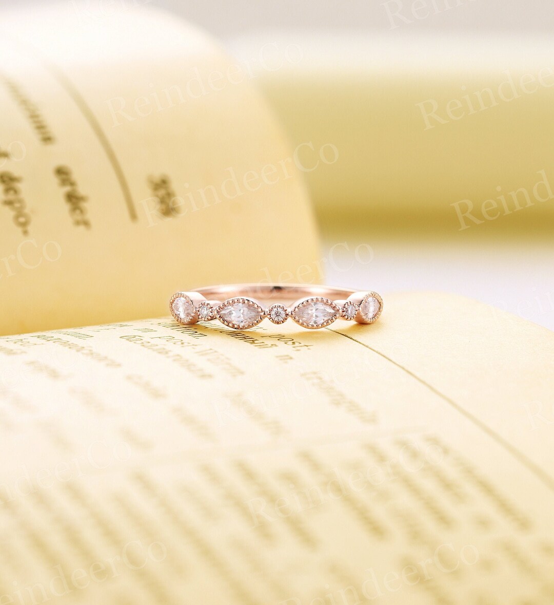 Vintage Milgrain Rose Gold Wedding Band,art Deco Marquise Cut ...