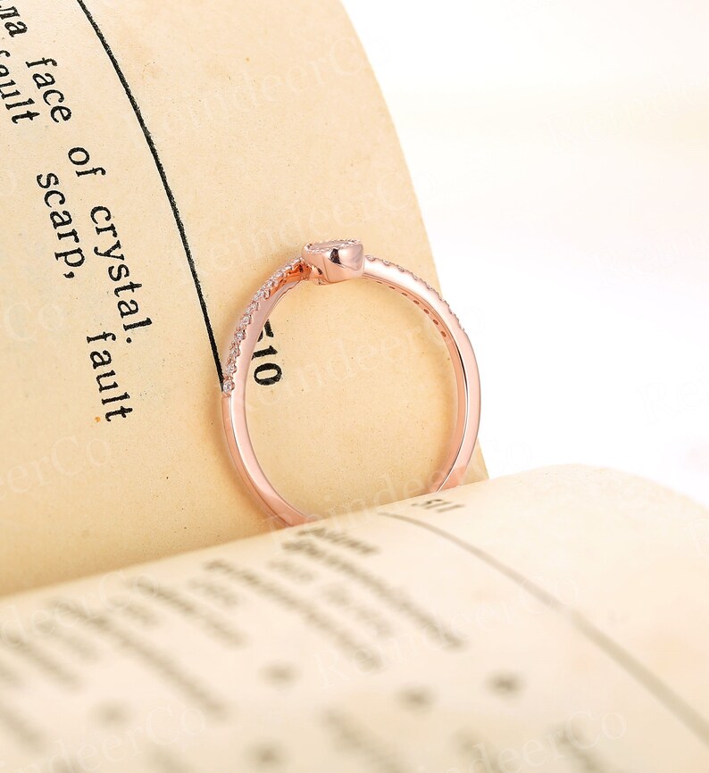 Anniversary Moonstone engagement ring rose gold Half eternity ring Pear shaped ring diamondmoissanite Prong set milgrain