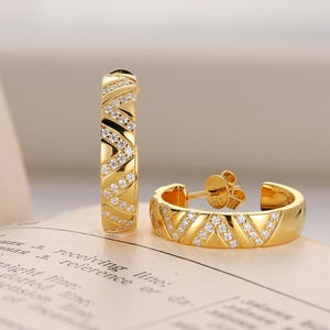 Moissanite Hoop Earrings Micro Pave Moissanite Diamond Earrings Huggie Earrings 14K Gold Wedding Earrings Minimalist Jewelry Gift For Her