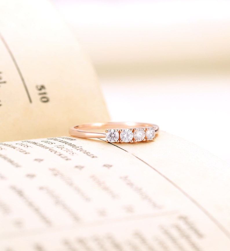 Unique promise ring Anniversary s for her 14k rose gold matching ring Diamond Moissanite wedding band Prong set