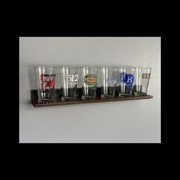 Pint Beer (6) Glass Display Shelf Brown/Black Oak