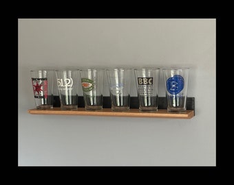 Pint Beer (6) Glass Display Shelf Natural/Black Oak