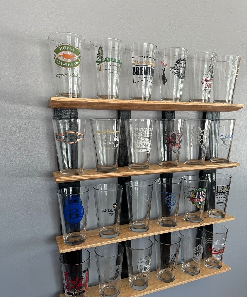 Pint Beer Glass(24) Display Natural/black Oak - Etsy