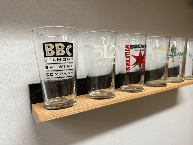Pint Beer 6 Glass Display Shelf Natural/black Oak Etsy