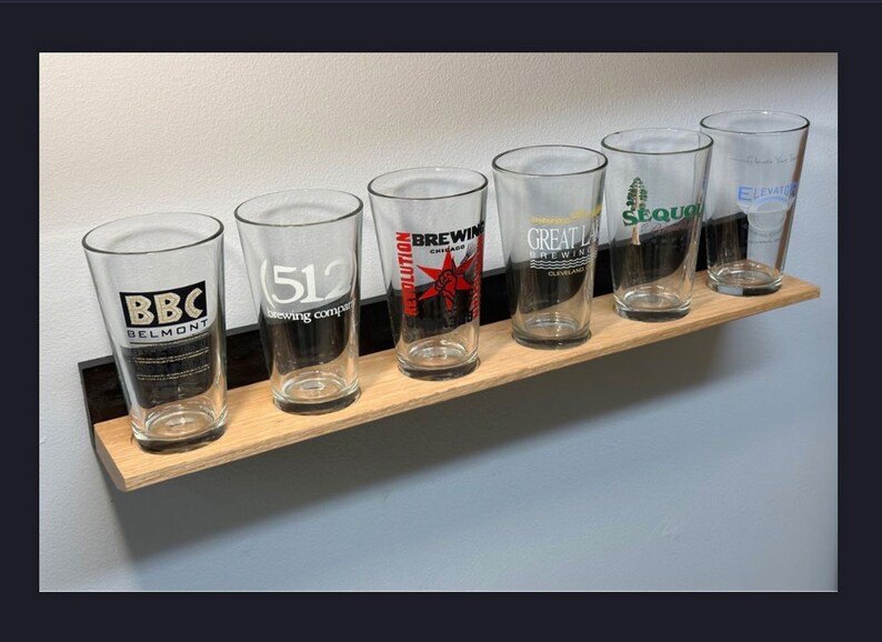 Pint Beer 6 Glass Display Shelf Natural/black Oak Etsy