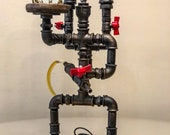Alcohol dispenser. Aquanaut Mix. Whiskey Cola. Liquor alcohol. Pipe Lamp, Steampunk Fireman pipe Robot Lamp
