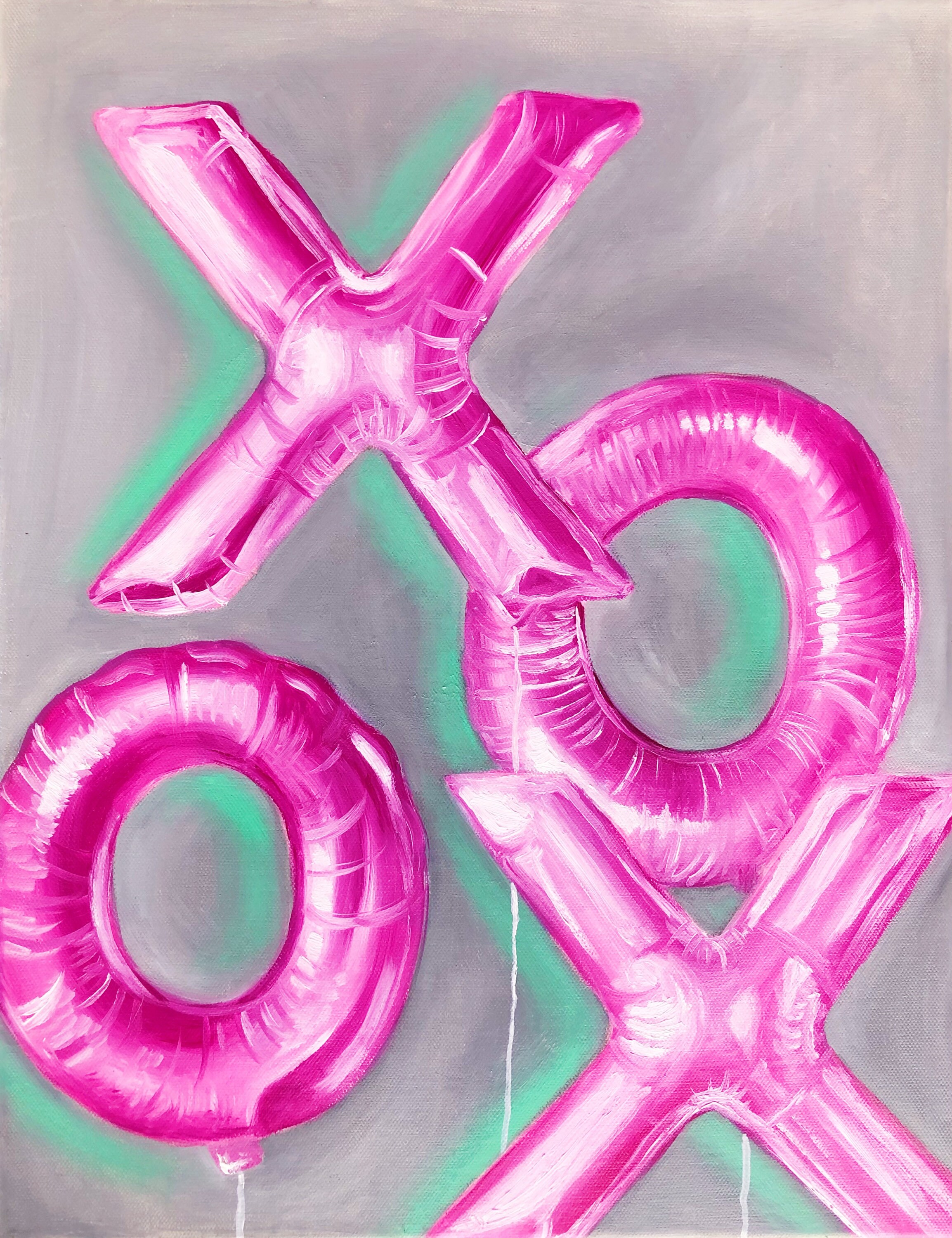 Original Oil Painting XOXO Balloons Pink Valentines Etsy