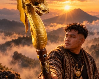 Exclusive Gift. Sacred Balinese Dragon Staff, Spiritual Ceremonial Wand for Energy and Wisdom