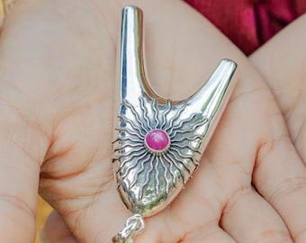 Balinese Style Full Silver Kuripe. Ruby Gemstone. Unisex Collectible Kuripe Pendant.