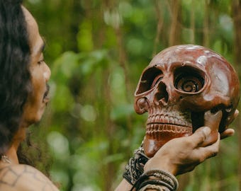 Real Size Stone Skull Artifact with Spiral Eyes, Exclusive Collectible Altar Decor