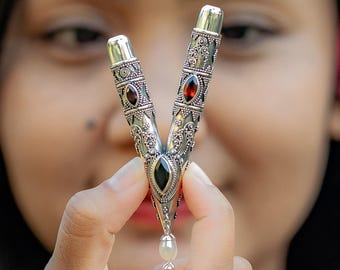 Kuripe high purity silver ornament garnet stones and pearls accents