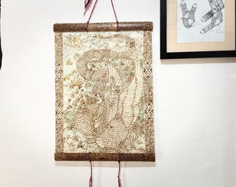 Exclusive Balinese Dragon Wall Hanging, Hand Burned Canvas Art, Handmade in Bali
