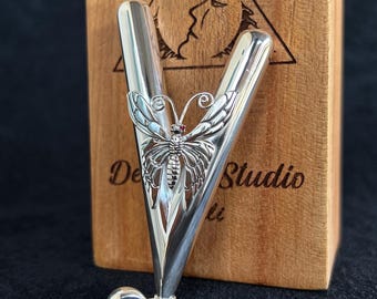 Full Silver Kuripe. Handcrafted Balinese Butterfly Kuripe Pipe, Exclusive Collectible pipe symbol of transformation and light