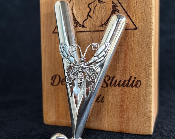 Full Silver Kuripe. Handcrafted Balinese Butterfly Kuripe Pipe, Exclusive Collectible pipe symbol of transformation and light