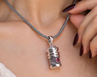 Exclusive Mini Rapé Bottle Pendant, High Purity Silver & Ruby