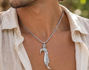Balinese Knife Pendant with Traditional Ukiran Carved Detailing, Unisex Jewelry