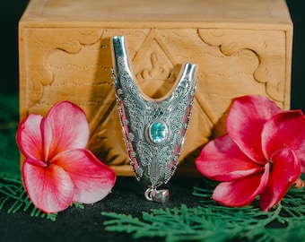 Dewata Full Silver Kuripe Pendant with Blue Topaz, High Purity Silver Ornamentation, Collectible Unisex Kuripe