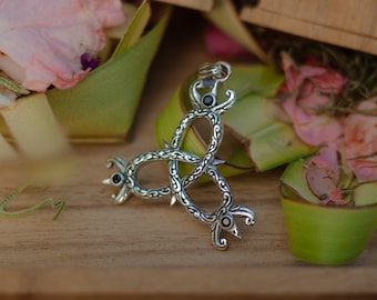 Balinese Shambu God Weapon "Trisula" Pendant, Sterling Silver, Blue Sapphire, Unisex Collectible Necklace, Sacred Jewelry