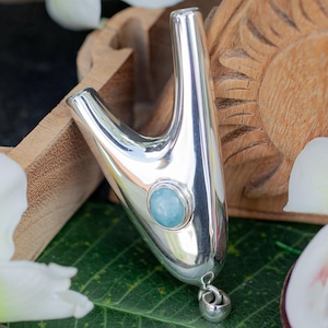 Fully Silver Kuripe with Natural Larimar / Balinese Artisan Work / Unique Premium Tool / High quality collectible kuripe / Necklace kuripe