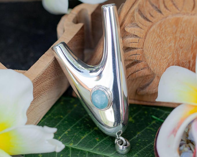 Fully Silver Kuripe with Natural Larimar / Balinese Artisan Work / Unique Premium Tool / High quality collectible kuripe / Necklace kuripe