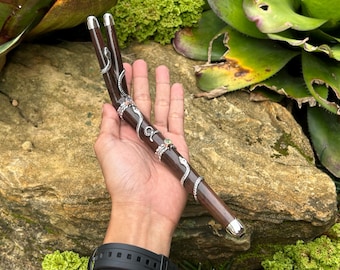 Tepi Double Nostril with Sterling Silver Snake, Selected Dark Wood, Peridot & Amethyst Gemstone