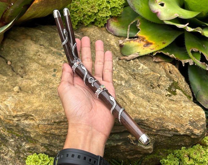 Tepi Double Nostril with Sterling Silver Snake, Selected Dark Wood, Peridot & Amethyst Gemstone