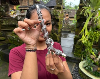 Dewata silver Snake Tepi Pipe, made from Dark Wood, high purity Silver ornament, ruby , black sapphire