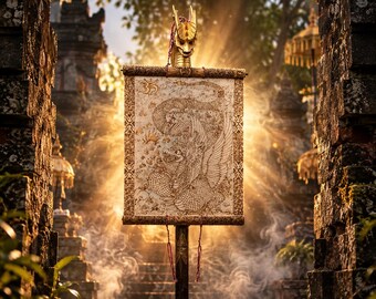 Exclusive Balinese Dragon Wall Hanging, Hand Burned Canvas Art, Handmade in Bali