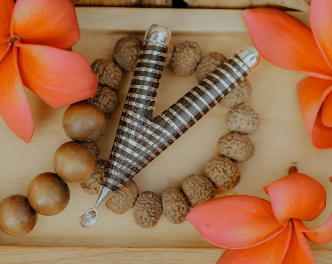 Full Sterling Silver Line Kuripe - Tamarind Wood, Balinese Handmade Rapé Applicator with Free Handcrafted Box