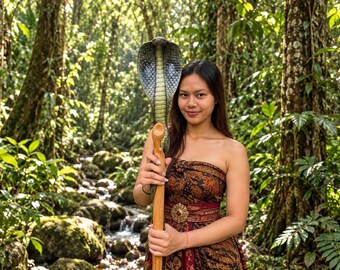 Exclusive Gift, Balinese Cobra Staff, Hand Carved and Hand Painted  Art